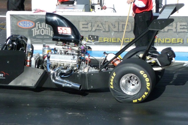 Note the wrinkles in the tire as the driver drops the clutch