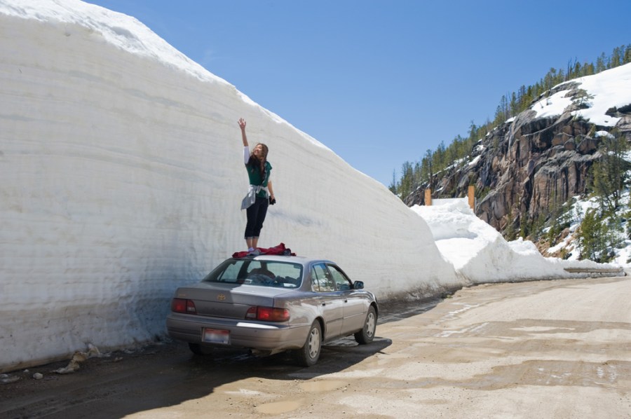 Driving toward Bear Tooth Pass, stil a fair amount of snow for June!