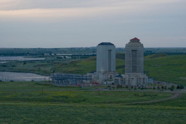 The shock towers above the generating stations of Fort Peck Dam.