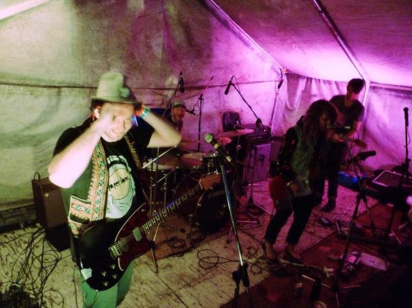 Jeans Boots performing in the after hours tent before Gobble Gobble, a band that proceeded to layer the sound of turntable trance with the drumbeat of smashing shovels and hockey helmets until dawn. Awesome!