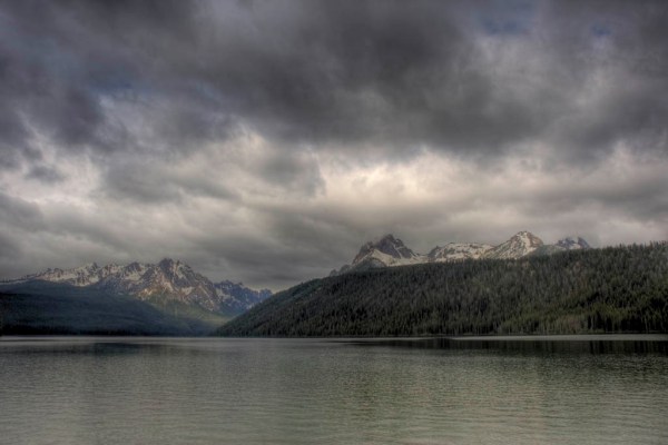 Threatening morning rain clouds over Redfish Lake - HDR