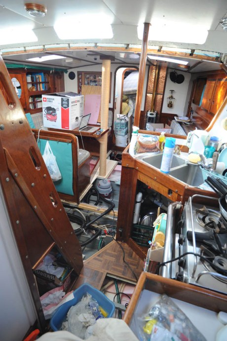 The cabin disassembled to dry out the bilges.