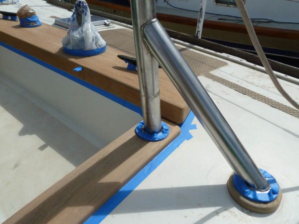 Sanded teak ready for varnishing.