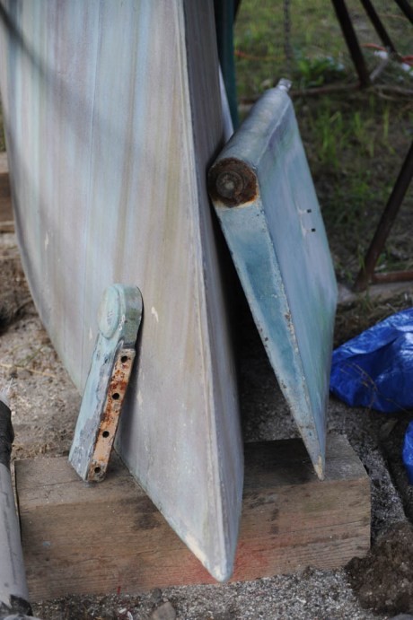 Rudder and shoe removed and resting against the keel.