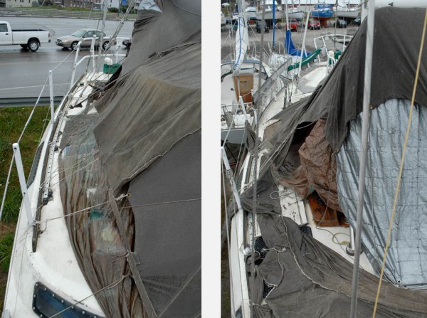 A decade of tarps over the cockpit and after deck.