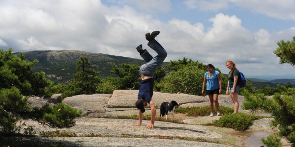 A similarly brief handstand on the summit of Champlain Mountain. I think the dog is confused. (Photo by Eugenia) A similarly brief handstand on the summit of Champlain Mountain. I think the dog is confused. (Photo by Eugenia)
