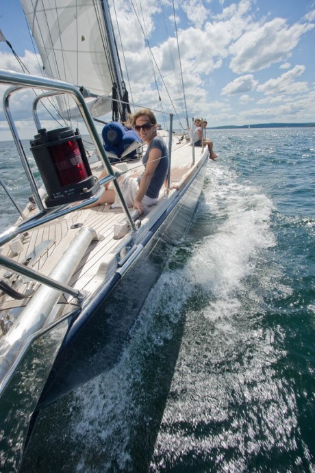 Kate on the foredeck of La Forza. Kate on the foredeck of La Forza.