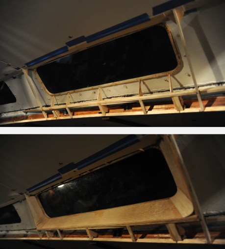 Framing in the rough shapes of each deadlight, one piece at a time. Because it has to be removable (for maintenance on the interior steel) and has so many compound curves, this seemed to be the best method.