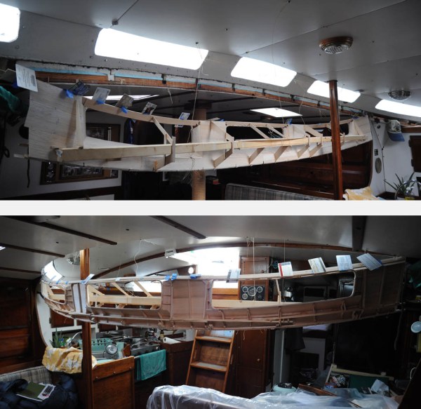 Finally, the panel is complete enough to hold its shape (with the help of a temporary "backbone") and can be lowered out of place.