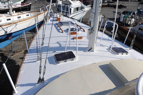 Finished foredeck with toe-rails finally installed.