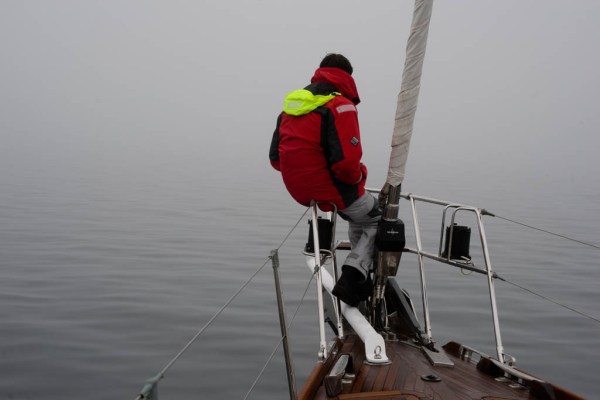 Santiago keeping watch on the bow for anything the RADAR may have missed.