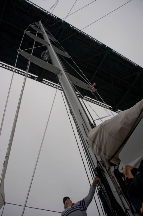 No matter what a chart may say about bridge clearances and what you know about your mast height, this is always a puckering moment. Especially when there's 6 knots of current helping you on your way!