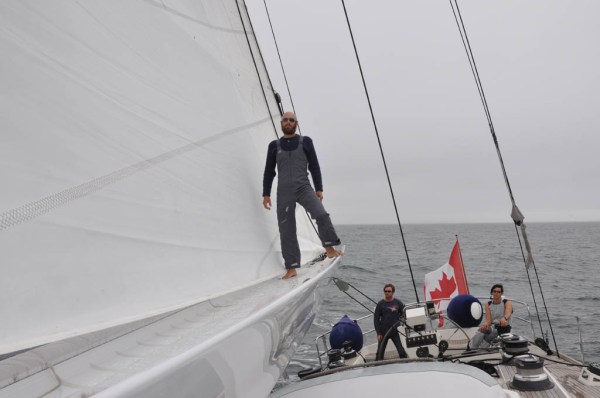 A boom that's 4' wide is just begging to be climbed on. (Photo by Dad)