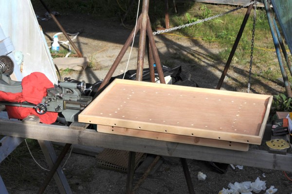 The lathe's new worktable in progress.