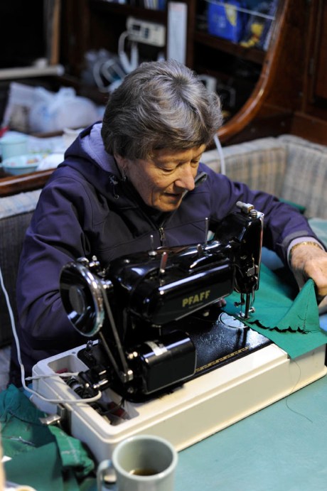 Our trusty Pfaff 130, 50 years old and still a veritable legend in the industrial sewing world. Canvas - no problem. A dozen layers of sail cloth, leather, and webbing 3/8" thick - bring it on!