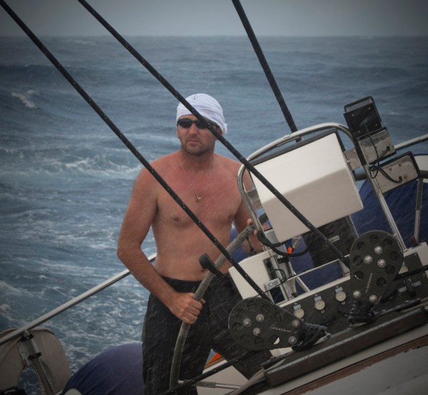 Nicolas dressed for a rain squall. Nicolas dressed for a rain squall.