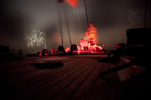 Santiago on watch (while the ghost of Santiago takes a leak off the stern) with dancing stars behind. (120 second exposure) Santiago on watch (while the ghost of Santiago takes a leak off the stern) with dancing stars behind. (120 second exposure)