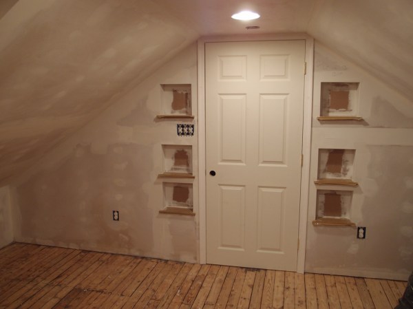 Bookshelves inset into the wall.