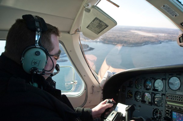 Scott the pilot banks into final approach at the Knox County Airport in Rockland, ME.