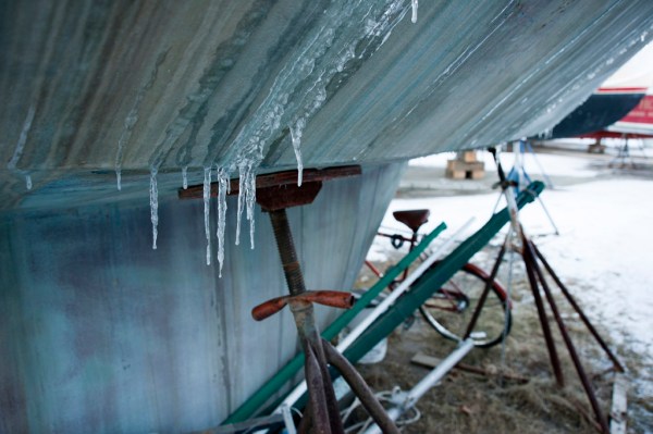 Icicles dripping down the hull.