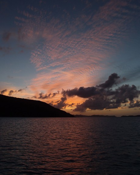 Sunset over a secluded Virgin Gorda anchorage. Sunset over a secluded Virgin Gorda anchorage.