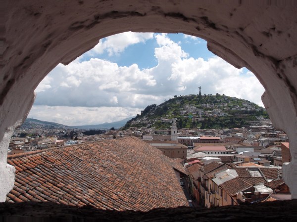 Looking out at the Panecillo from the bell tower of the Santa Catalina Monastery in Quito. Looking out at the Panecillo from the bell tower of the Santa Catalina Monastery in Quito.