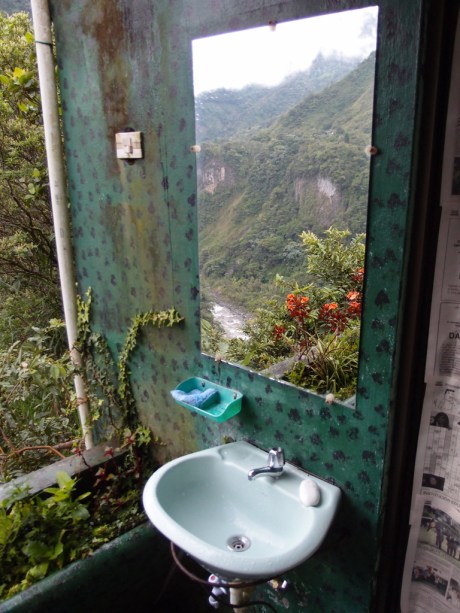 An open air bathroom with quite a view (note the mirror!) An open air bathroom with quite a view (note the mirror!)