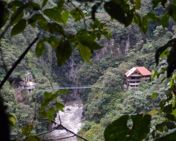Hiking down to the Rio Pastaza for a view of the Pailón del Diablo waterfalls. Hiking down to the Rio Pastaza for a view of the Pailón del Diablo waterfalls.