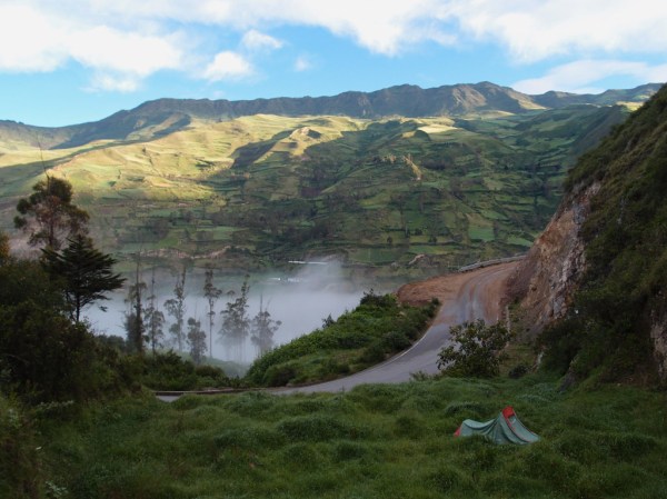 Morning view from my first roadside camp in Ecuador.