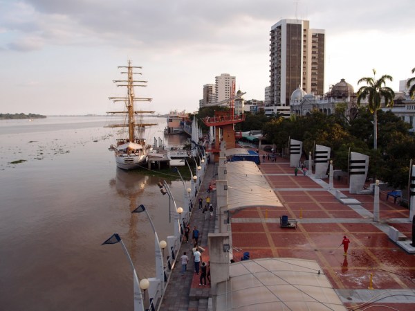 Looking down the Guayas River on the Malecón 2000 boardwalk.
