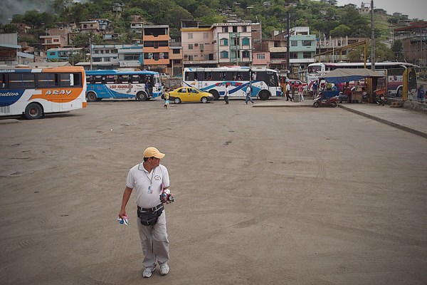 Buses lined up to leave the station in Portojievo.