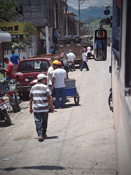 Speeding through a variety of obstacles in the road.