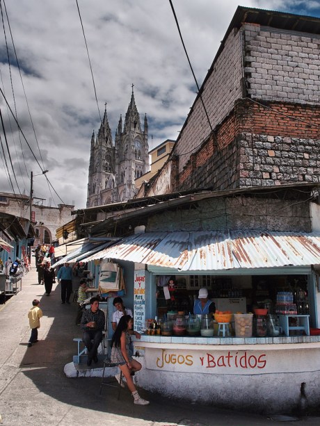 Juice and shakes for sale near the Basílica del Voto Nacional.