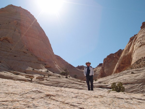 Indiana Jones roaming the slickrock in Capitol Gorge.