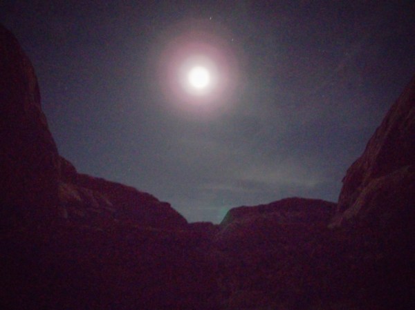 Heading into the moonlit canyon.