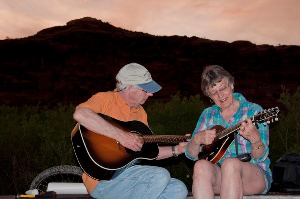 Mom and Dad rock out on the banks of the Colorado River.