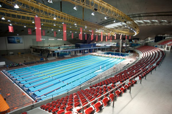 Inside the arena is the still used (though strangely empty) swimming pool.