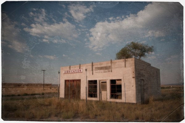 Morning light on one of the few remaining buildings in Atomic City.