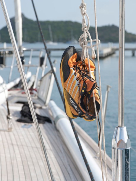 Running shoes drying after a morning half marathon around the Simpsons Bay Lagoon, my last run before setting sail that afternoon.