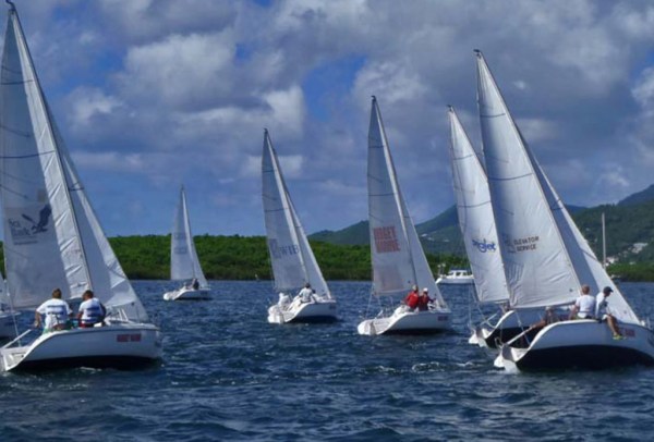 View from the committee boat as we head upwind from the starting line.