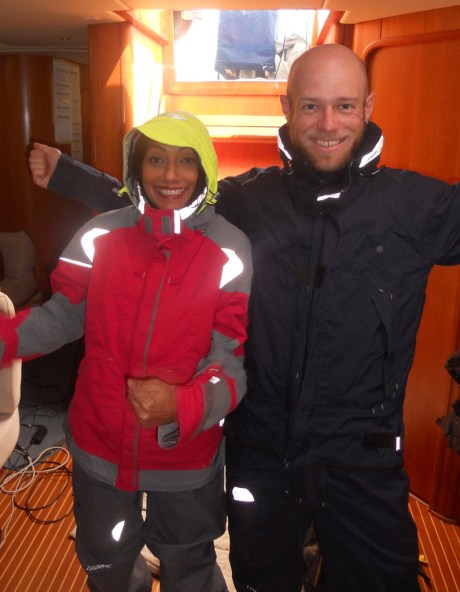 Lia and I making sure we look fashionable in our foul weather gear.