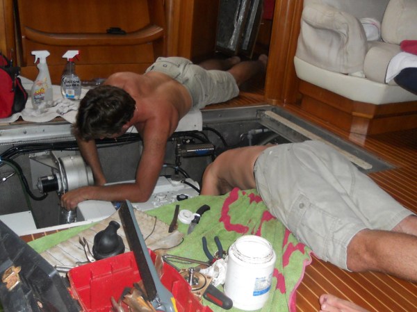 Nicolas and I rebuilding the generator cooling system.