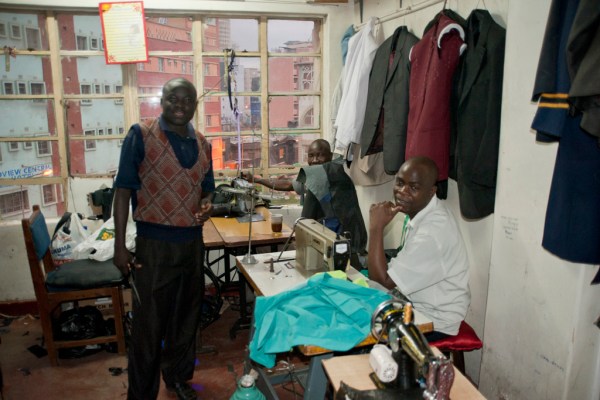 At the tailor where Brian and all the groomsmen had our fitted suits made.