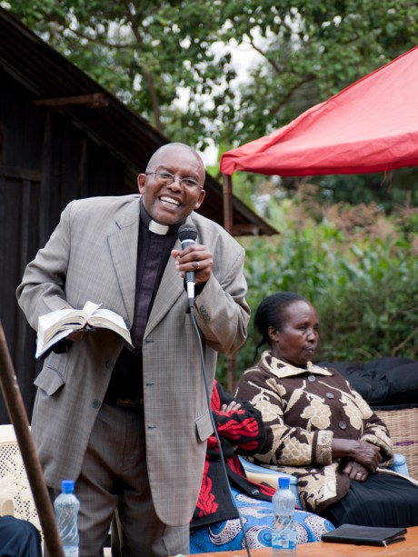 One of the village pastors welcomes Brian and his family into their community.