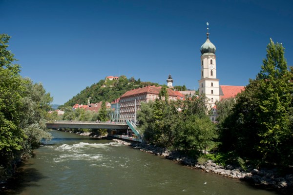 The Mur River runs through Graz, Austria as it descends from the Alps.