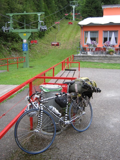 Stopping to check out the chairlifts at the Aflenz Kurort ski area.