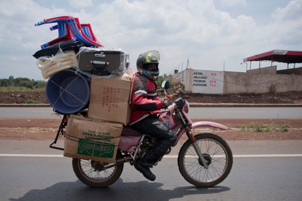 Heading north out of Nairobi on the Thika Superhighway. I think this proves I haven't even come close to the carrying capacity of the Camel!