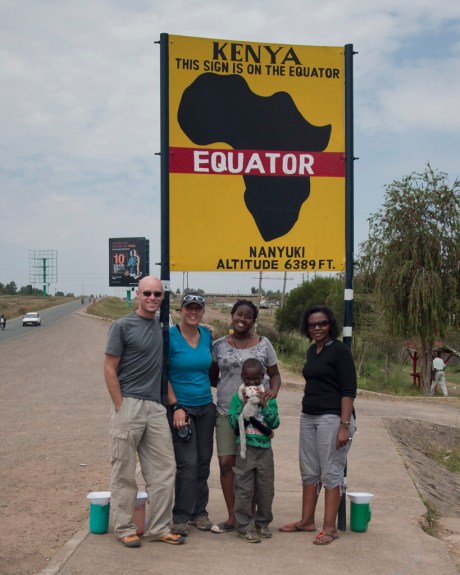 At the equator in Nanyuki with Eugenia, Barbra, Freddy, Maito and Tristan. Five months earlier and a third of the way around the world Tristan and I were on this same imaginary line at Mitad del Mundo, Ecuador. I suppose it's a small world after all!