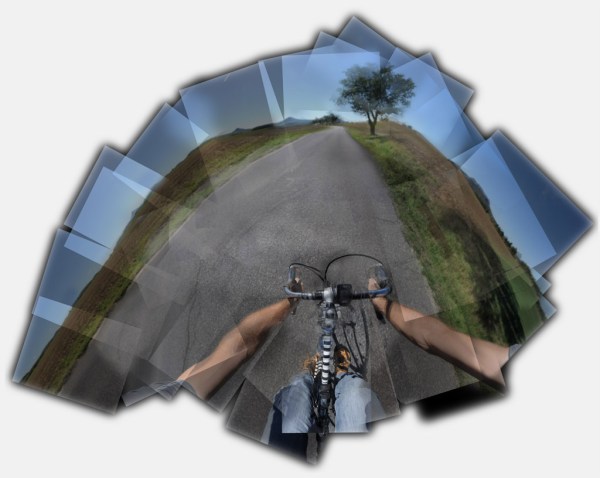The view from the cockpit, a collage of over a hundred photographs taken while riding toward Lake Balaton.