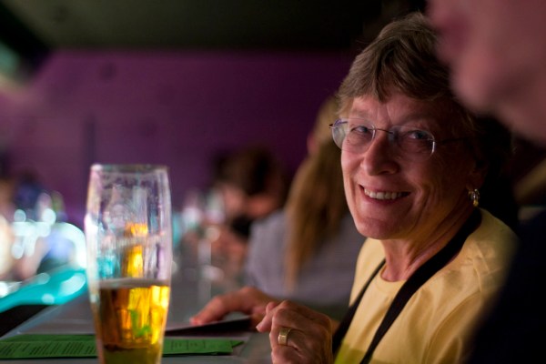 Mom enjoying a pivo at Jazz Dock.